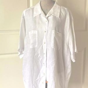 Paul Fredericks 100% white linen shirt top pockets